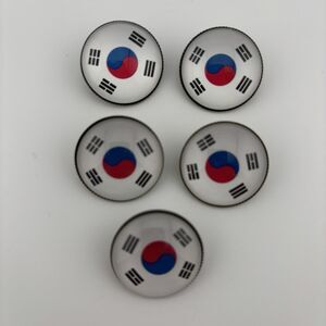5pcs South Korea Flag Lapel Pin Set - Glass Dome Bronze Brooch Korean Badge